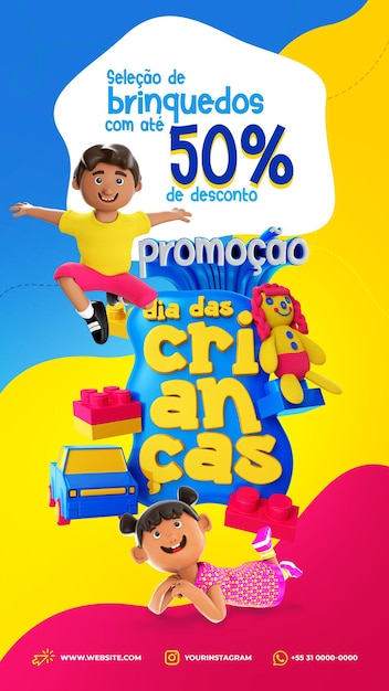 Social media instagram psd-sjabloon kinderdag brazilië retail sales productpromotie