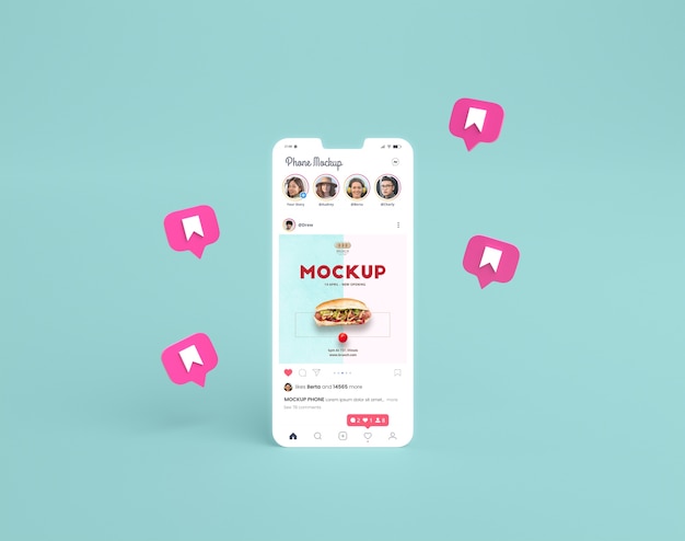 Social media-interface met roze pictogrammen