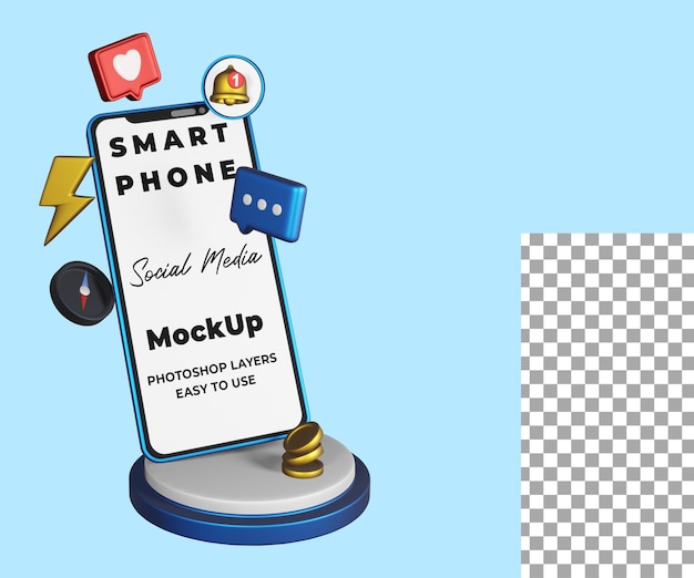 Modello di interfaccia dei social media sul mockup del telefono cellulare blu psd con l'icona