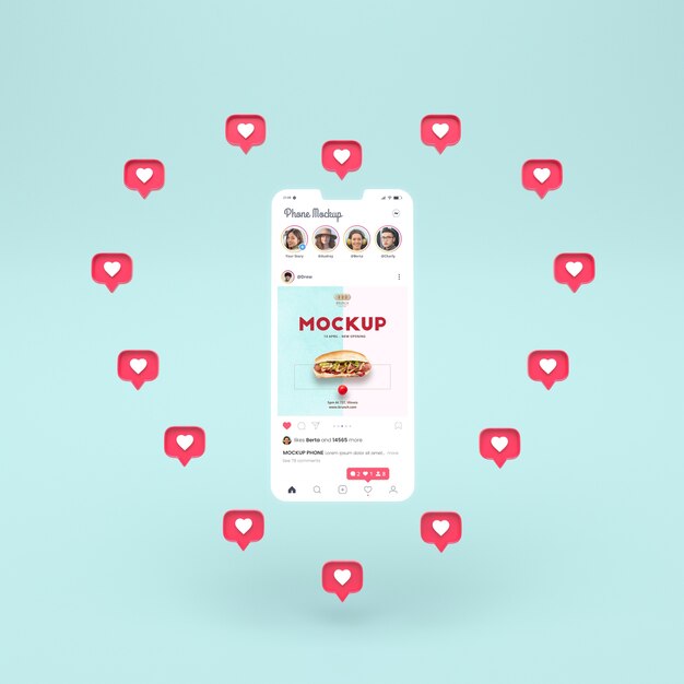 Social media interface with heart shape