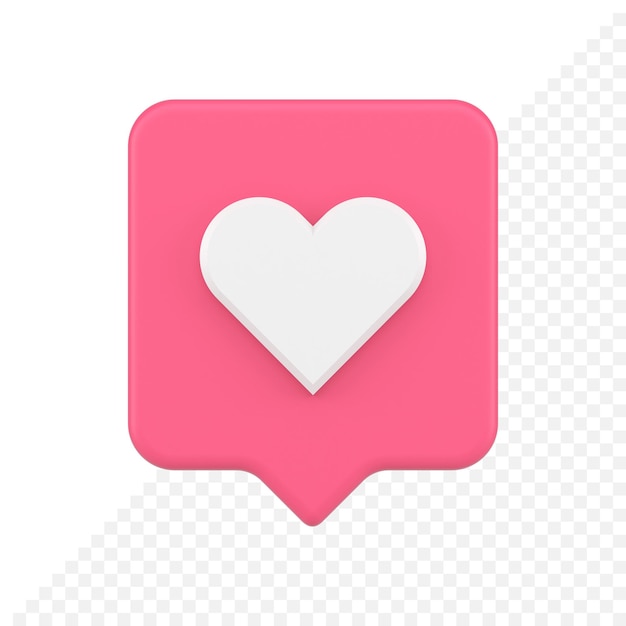 Social media like notification pink quick tips with heart shape cyberspace realistic 3d icon