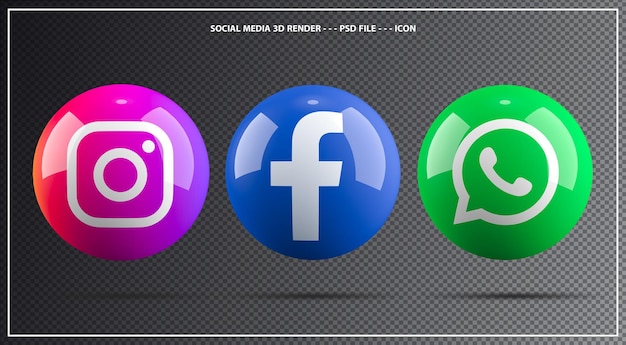 PSD ソーシャルメディアのロゴセット3d要素