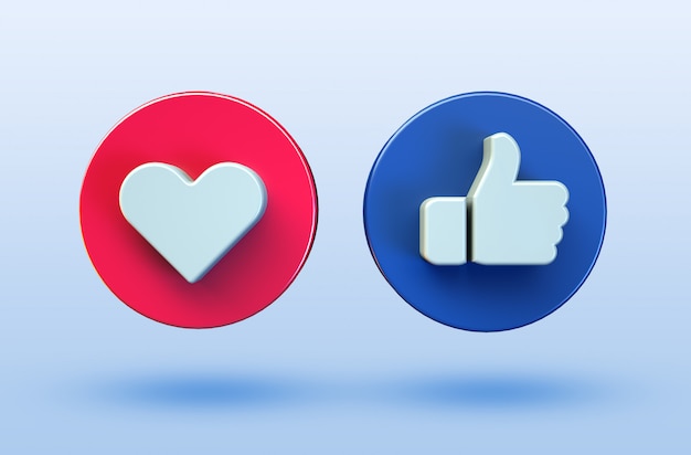 Social media love and like minimalist 3D button icon