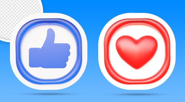 PSD social media love and like 3d button rendering isolated