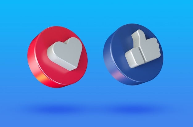 Social media love and like minimalist 3d button icon