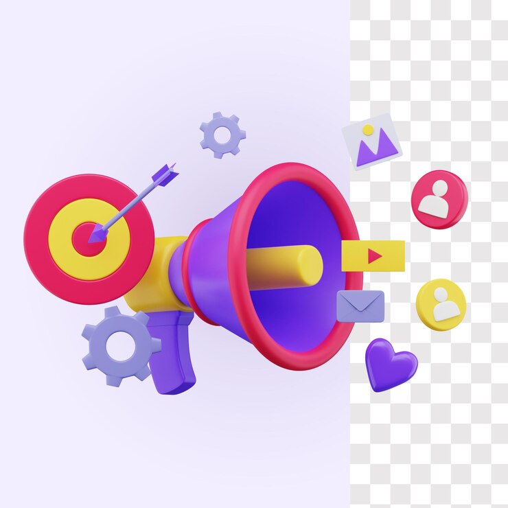 PSD ソーシャルメディアマーケティングの3dイラスト