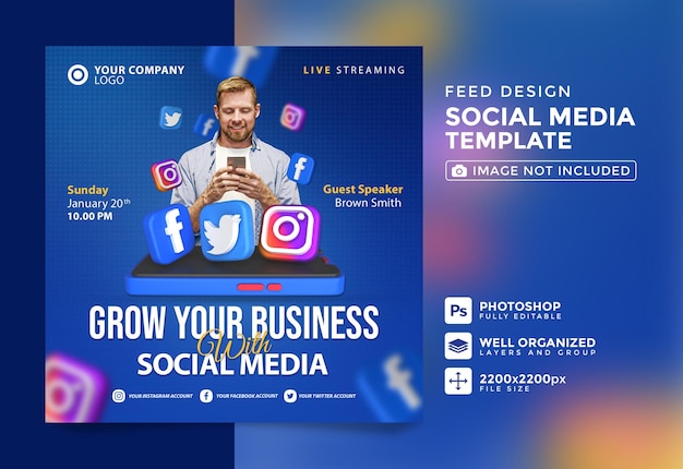 PSD social media marketing 3d-ontwerpsjabloon