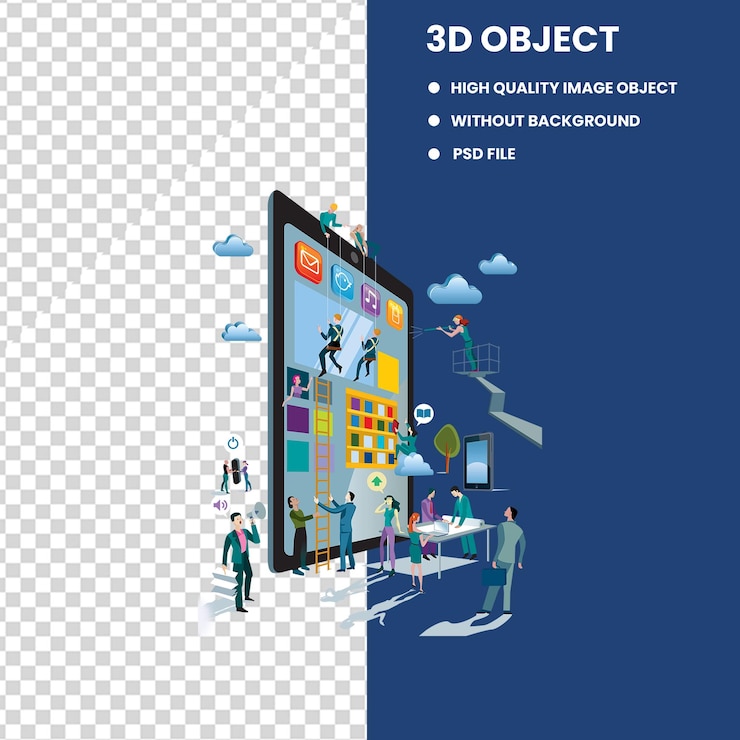 PSD social media marketing concept for marketing 3d social media icons marketing application