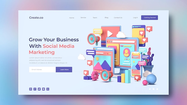 PSD social media marketing landing page template