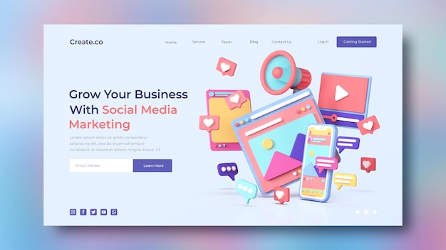 PSD social media marketing landing page template