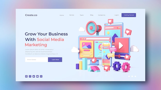 PSD social media marketing landing page template