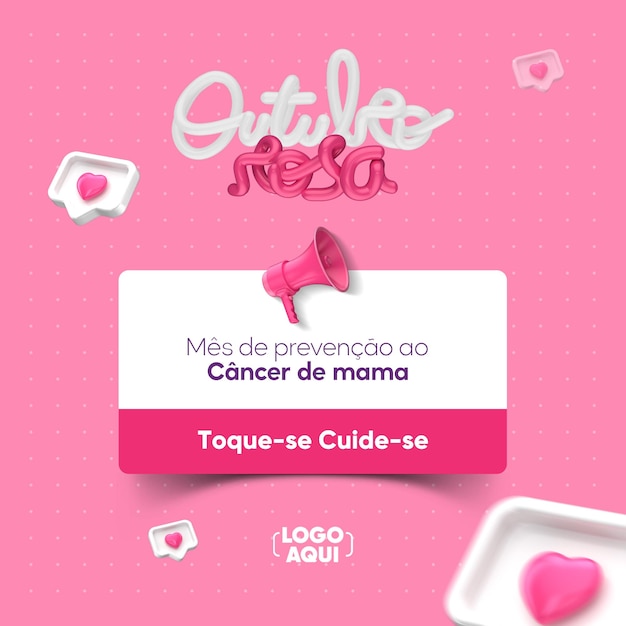 Social media per ottobre rosa in rendering 3d per la campagna contro il cancro al seno in brasile