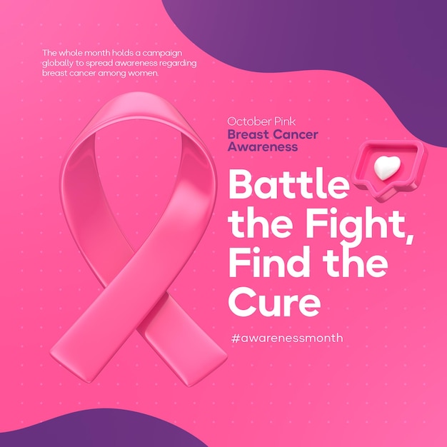 PSD social media for october pink in 3d render for campaign against breast cancer