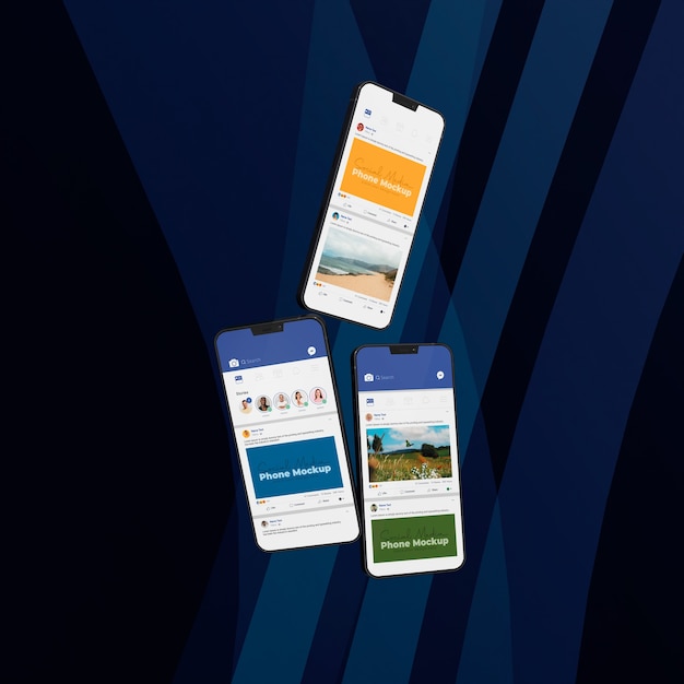 PSD 携帯電話のモックアップ デザインのソーシャル メディア