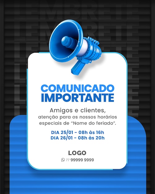 Social media para avisos e comunicados azul social media for notices and release blue