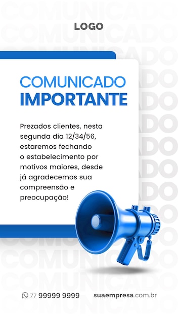 PSD social media para avisos e comunicados azul social media for notices and releases blue