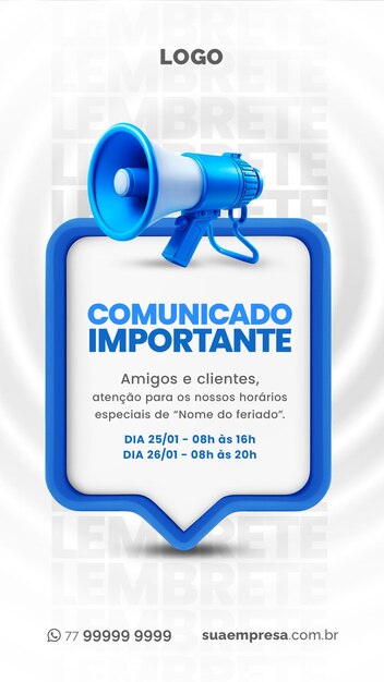 PSD social media para avisos e comunicados azul social media for notices and releases blue