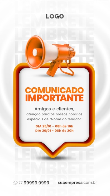 Social media para avisos e comunicados laranja for notices and releases orange