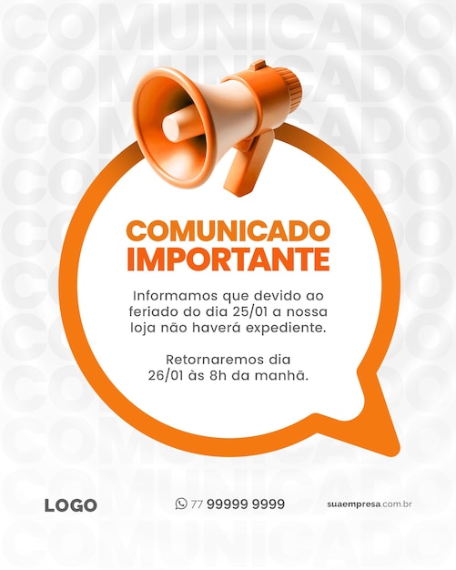 Social media para avisos e comunicados laranja for notices and releases orange