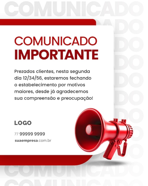 PSD social media para avisos e comunicados vermelho for notices and releases red