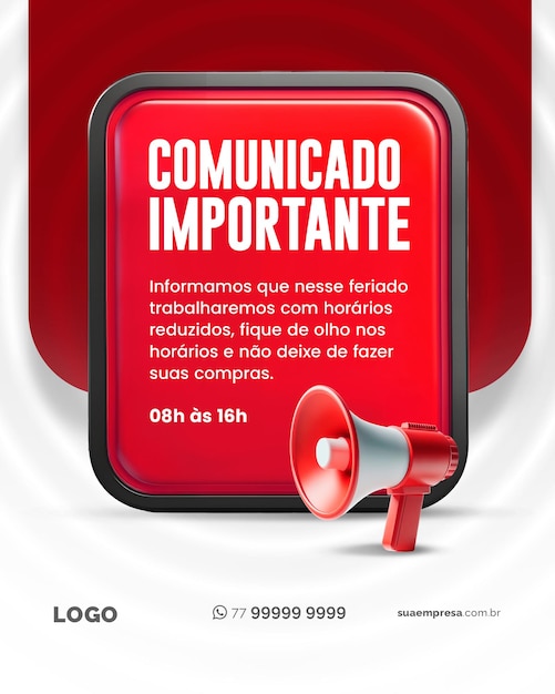 PSD social media para avisos e comunicados vermelho for notices and releases red