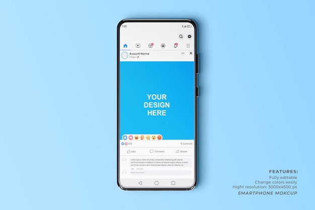 Social media telefono mockup post su facebook