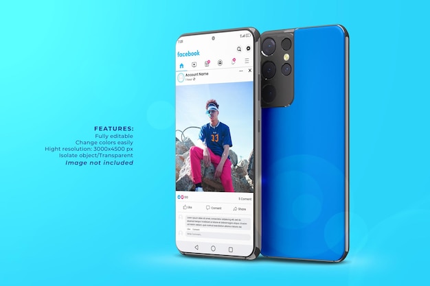 PSD social media telefono mockup post su facebook