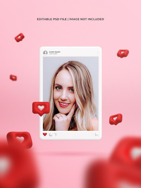 Social media photo frame instagram post met zwevend liefde 3d style design