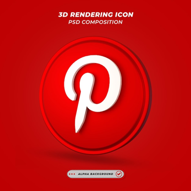 Значок Pinterest в социальных сетях в 3D-рендеринге