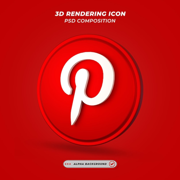 Social media pinterest icon in 3d rendering