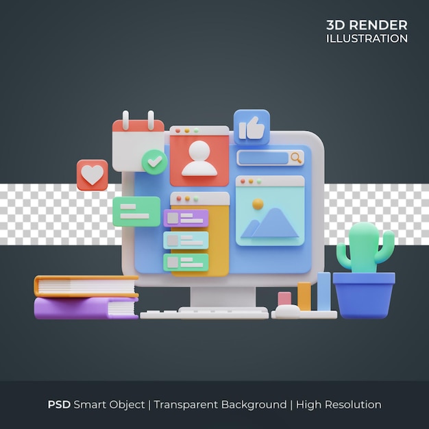 Social media platform 3d render illustratie geïsoleerd premium psd