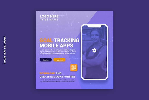 Пост в социальных сетях и шаблон веб-баннера для мобильного приложения