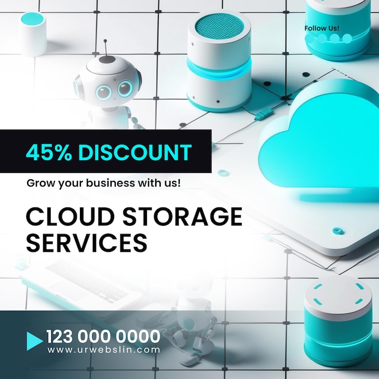 PSD social media post banner cloud computing robots and devices