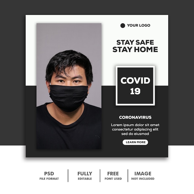 PSD social media post banner instagram template coronavirus a man use black masker