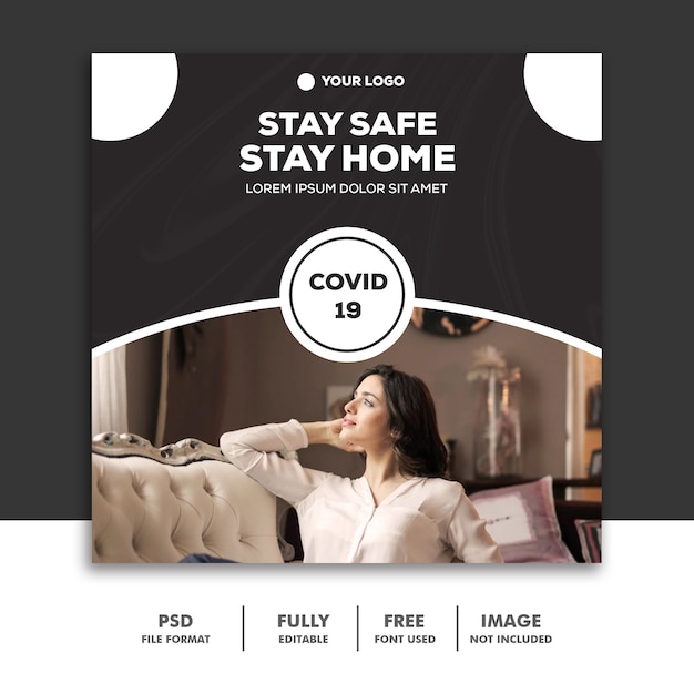 Social media post banner instagram template coronavirus stay safe stay home