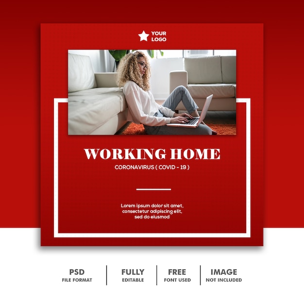 Social media post banner instagram template coronavirus working home