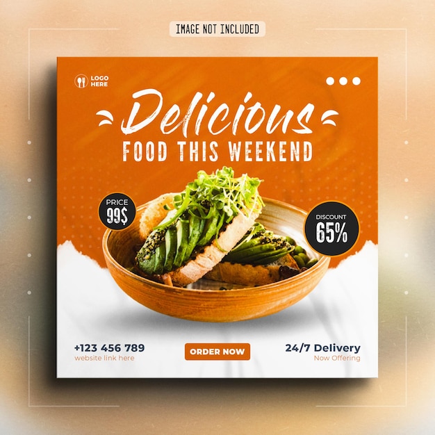 PSD social media post banner template for food menu and restaurant