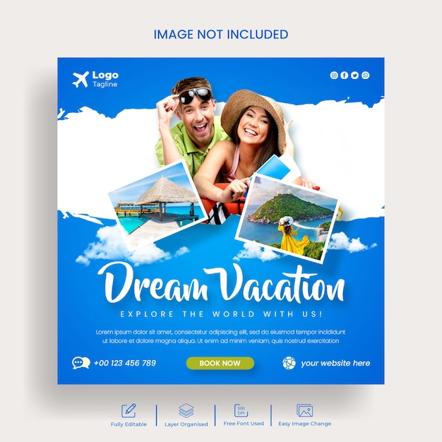 Social media post banner for travel agency and tourism instagram post template design