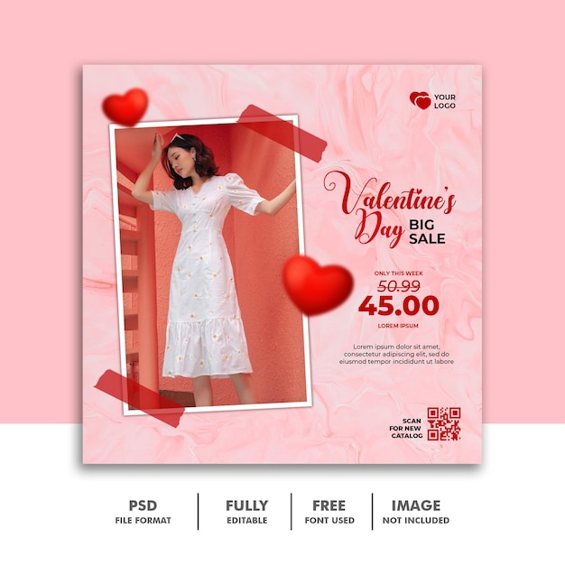 Modello di san valentino banner post social media per vendita di moda