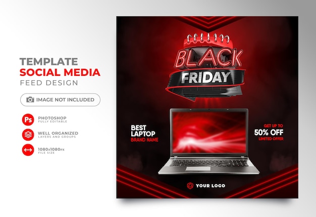 Social media post black friday 3d render template design for marketing campaign