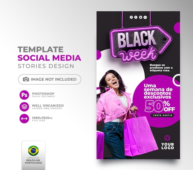 Social media post black friday 3d render template design in portoghese brasile black week