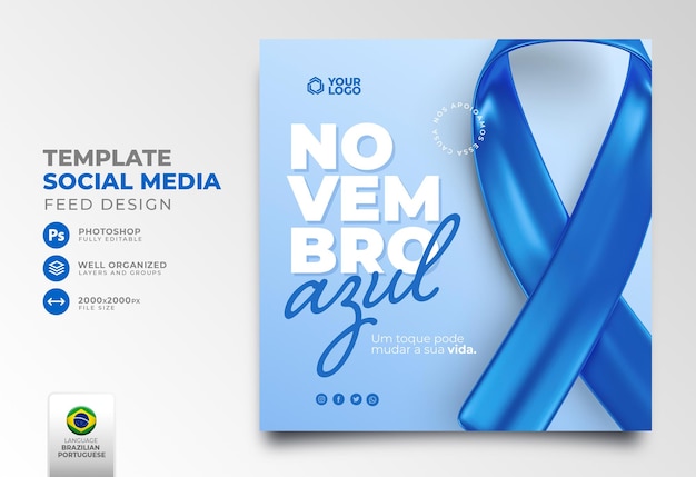 PSD post sui social media per la campagna blue november in rendering 3d in portoghese brasiliano