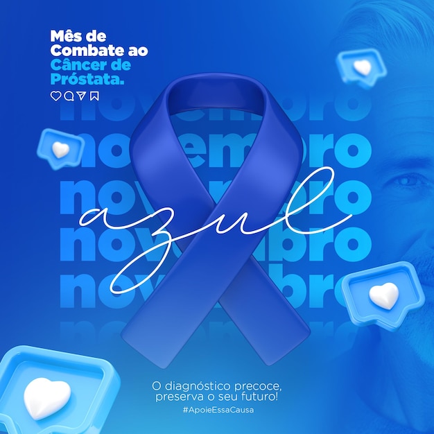 Post sui social media per la campagna blu di novembre in rendering 3d in portoghese brasiliano
