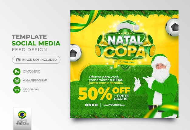 Social media post christmas offers on football in 3d render for marketing campaign in brazil