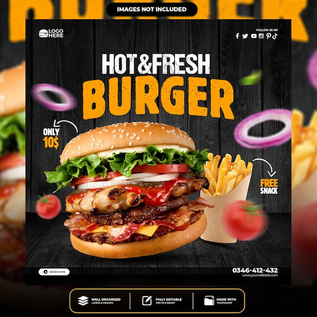 Social media post delicious burger social media template