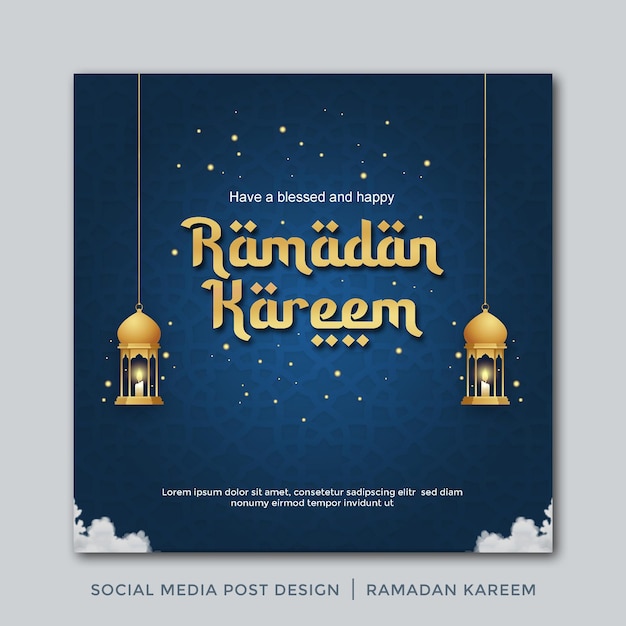 social media post design ramadan kareem modern design goudblauw 1