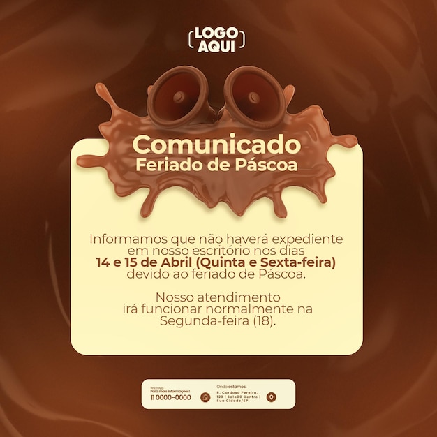 PSD annuncio di pasqua post social media in rendering 3d per la campagna instagram in portoghese brasiliano