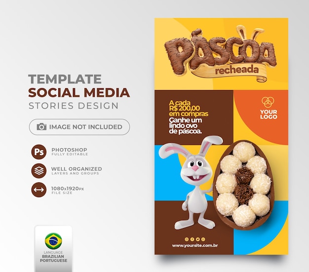 PSD social media post easter stuffed in portuguese 3d render for offer campaign in brazil