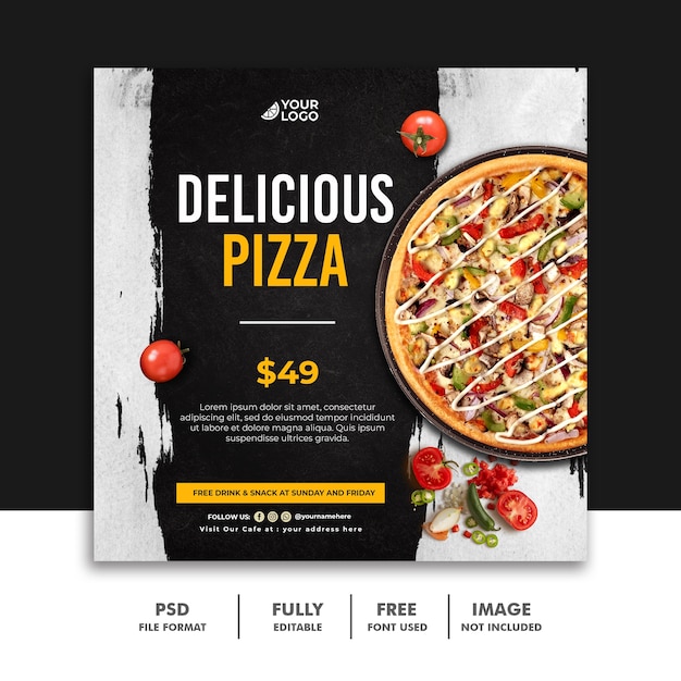 PSD social media post fastfood banner template for restaurant pizza