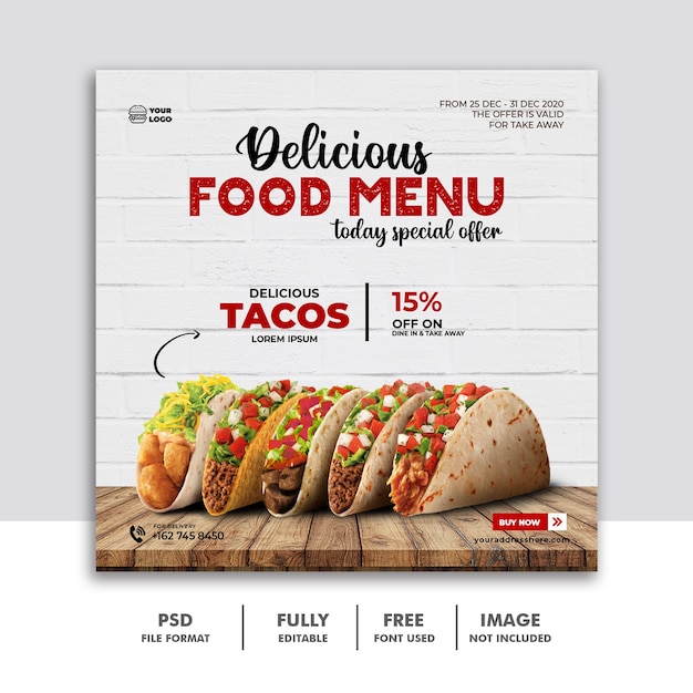 Social media post food for restaurant template banner